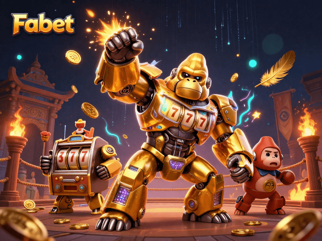 Experience thrilling wins with Fabet's immersive gaming mech in a spectacular casino scene.