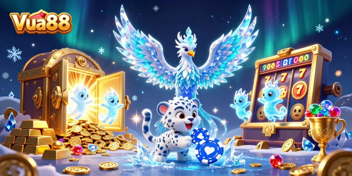 Vua88 players winning big at the online casino with vibrant ice phoenix and epic treasures!