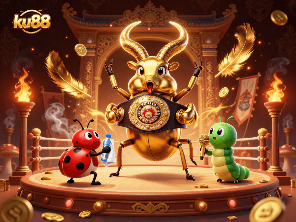 Experience the energy of ku88 with a vibrant boxing beetle scene full of action, coins, and flames.